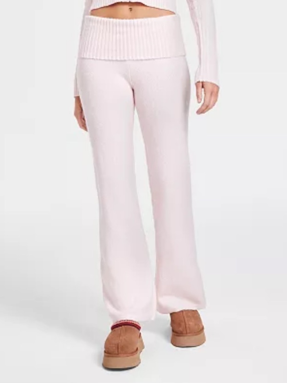 MADDEN GIRL Cozy Pink Knit Lounge Flare Leg Pants